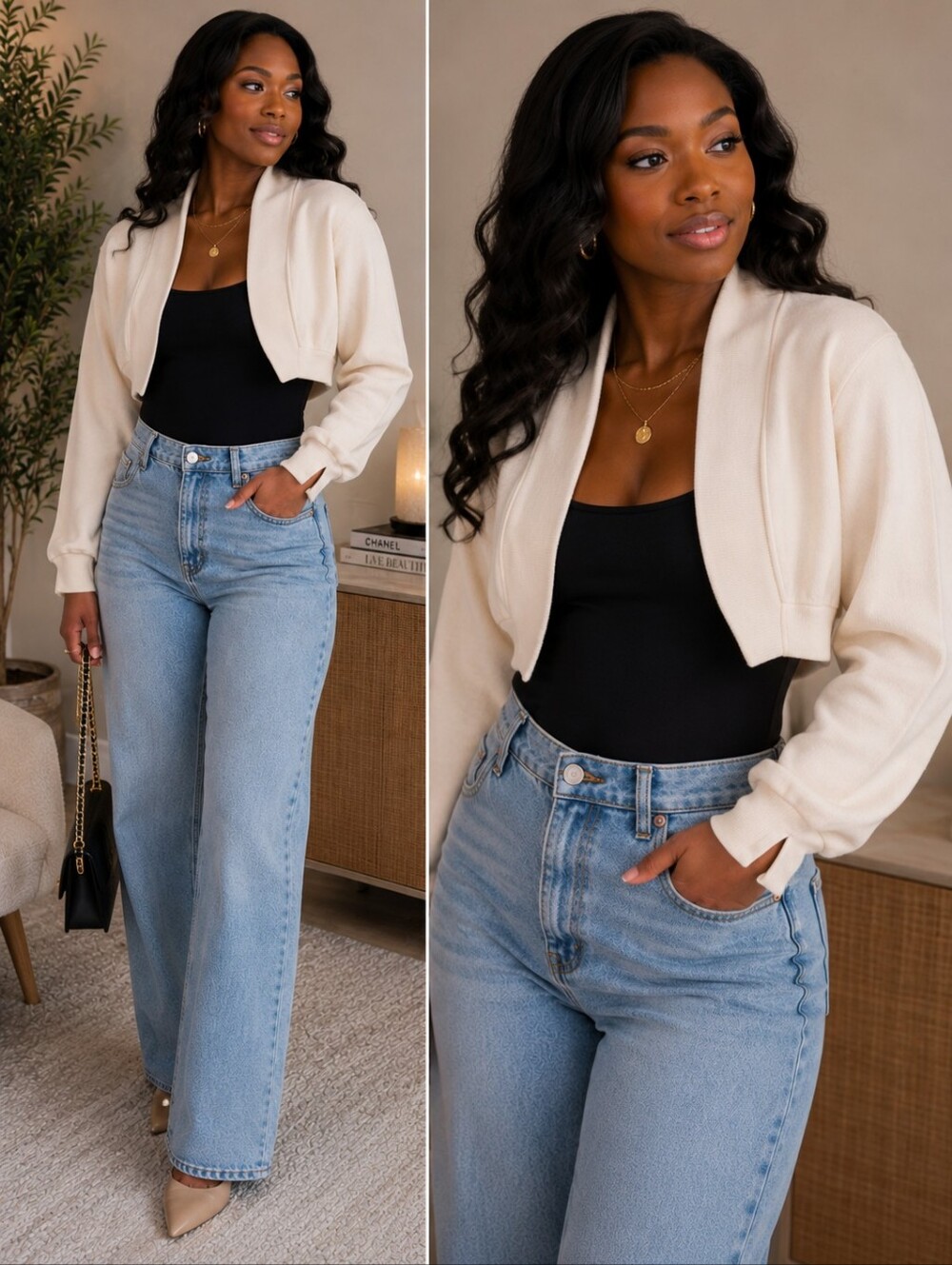 JoyLab XS Cropped Shrug Cardigan | Cream Open Front